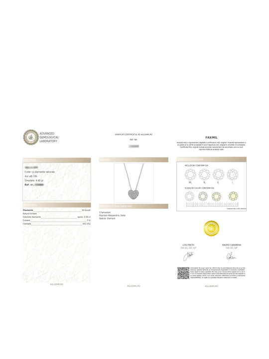 57emozioni Colier cu design Inima din Aur alb 18k cu Diamant