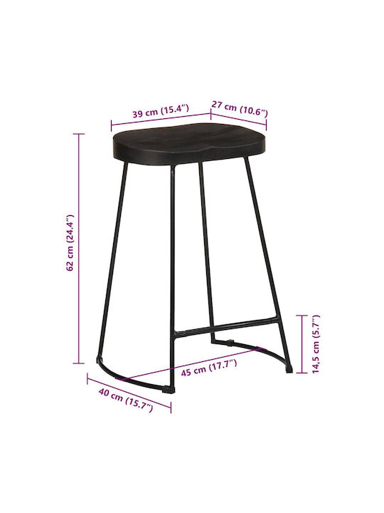 Stool Bar Wooden Black 2pcs 45x40x62cm