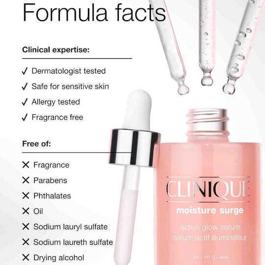 Clinique Moisture Surge Feuchtigkeitsspendend Serum Gesicht mit Vitamin C & Hyaluronsäure für Entgiftung & Strahlkraft 30ml