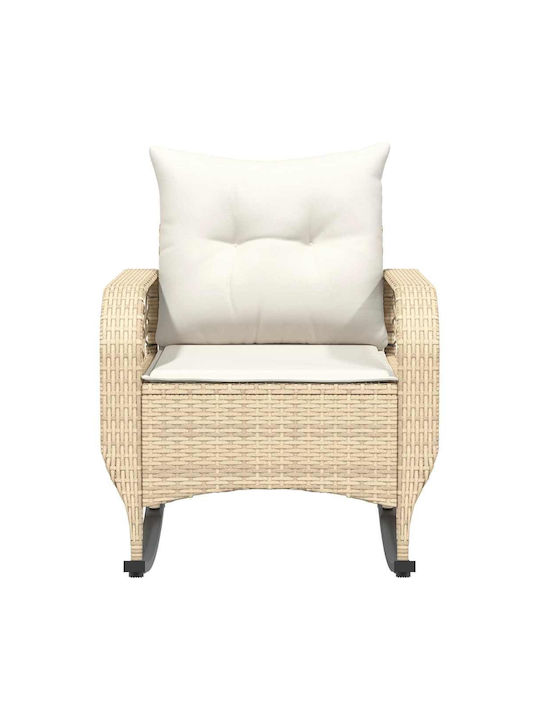 Schaukelstuhl Rattan Beige mit Kissen 50x60x75εκ.