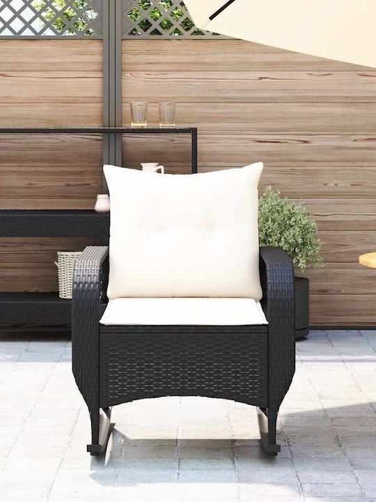 Rocking Chair Rattan Black Velvet-Black Metal with Cushion 50x60x93cm