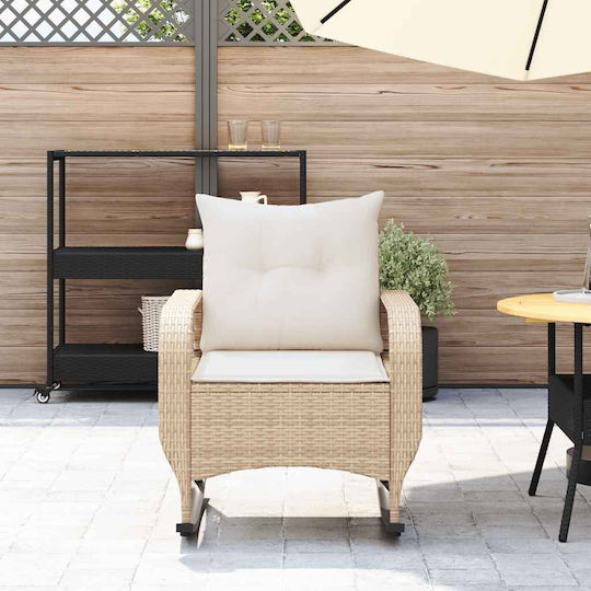 Κουνιστή Καρέκλα Rattan Μπέζ με Μαξιλάρι 50x60x75εκ.