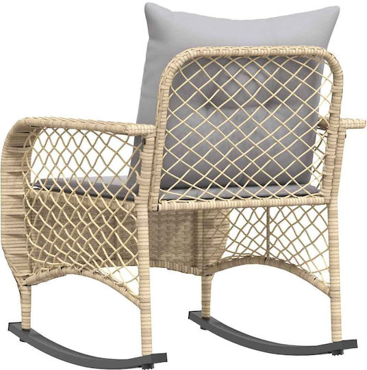 Κουνιστή Καρέκλα Rattan Μπέζ με Μαξιλάρι 50x60εκ.