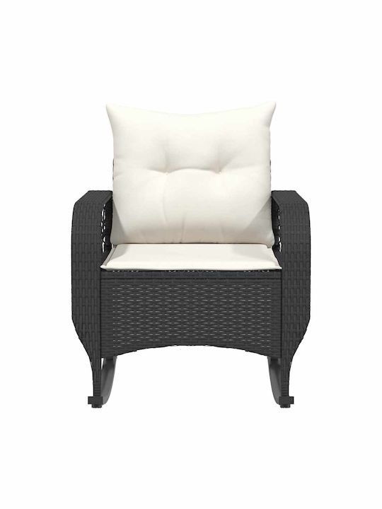 Rocking Chair Rattan Black Velvet-Black Metal with Cushion 50x60x93cm
