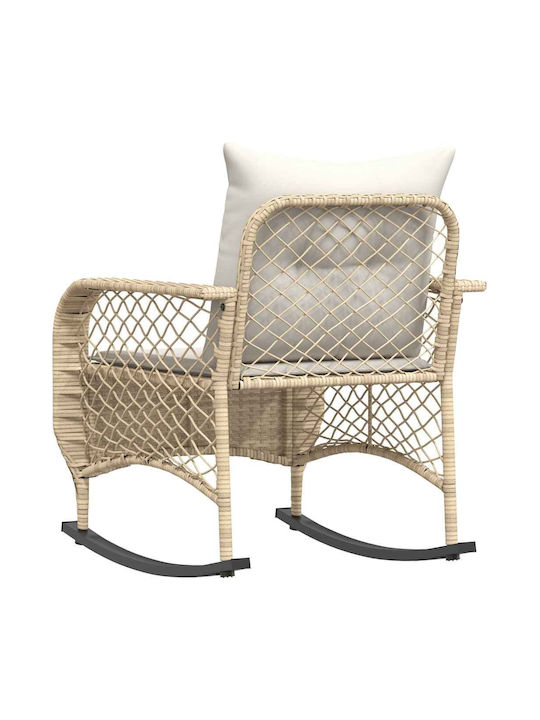 Schaukelstuhl Rattan Beige mit Kissen 50x60x75εκ.