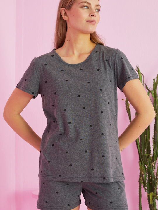 Siyah Inci Summer Women's Pyjama Set greydots