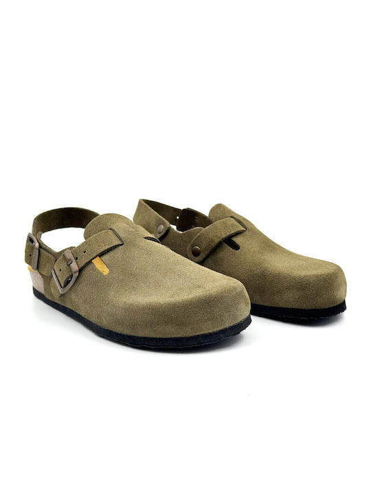 Afelpado Grueso Anatomical Leather Women's Slippers Green