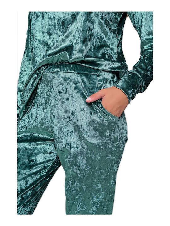 Milena by Paris Winter Damen Pyjama-Set Samt Olive