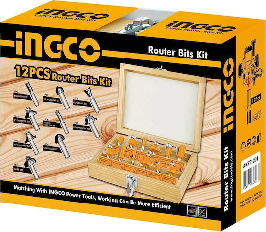 Ingco Set Router Knives Cutting Tool Set Tools for Wood 6mm 12pcs