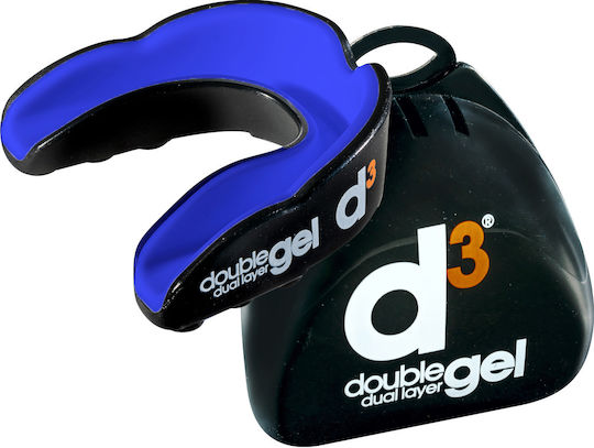 D3 Double Dual Layer Gel Mouthguard Athlete Protection Mouthpiece 12+ Years Old Black Blue