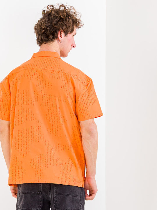Hundreds Κοντομάνικο Βαμβακερό Πουκάμισο Orange