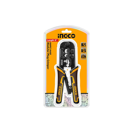 Ingco Πρέσα Ακροδεκτών Δικτύου RJ12, RJ11, RJ45 με Απογυμνωτή & Μηχανισμό Καστάνιας (Μήκος 203.2mm)