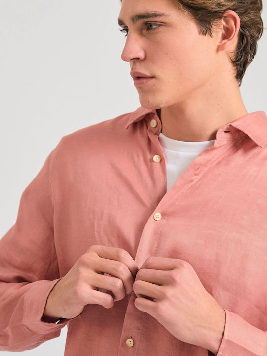Long-sleeved Linen Shirt Dry Peach