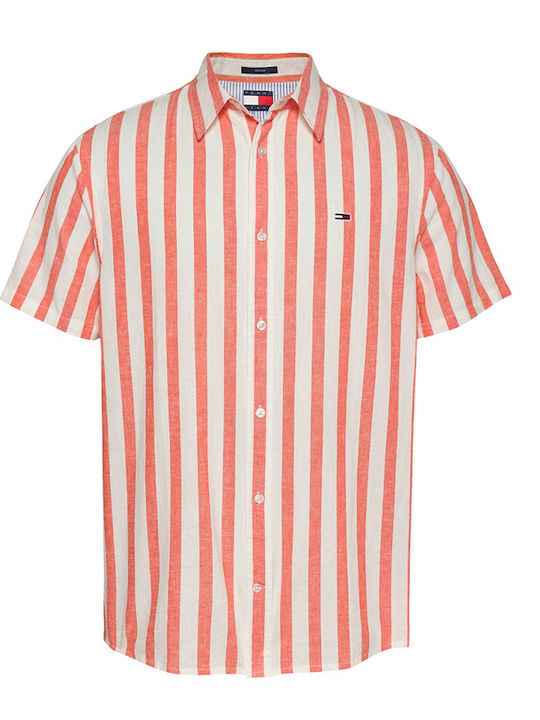 Short-sleeved Linen Shirt Red-White