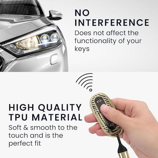 Tesla Car Key Cover Silicone Keychain Model S Y 3 Metallic Carbon Fiber Gold Black Kwm000025gr001c