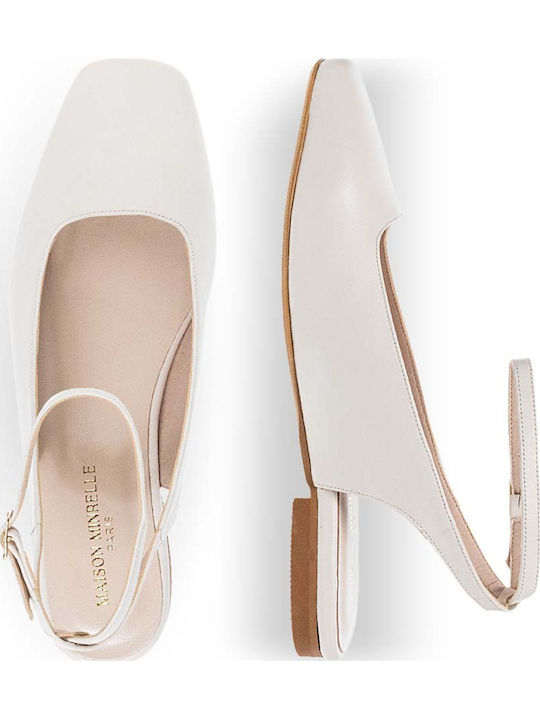 Δερμάτινες Γυναικείες Μπαλαρίνες Slingback με Λουράκι σε Μπεζ Χρώμα