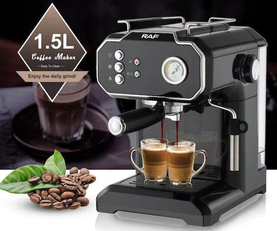 Raf Retro Style Μηχανή Espresso 850W Πίεσης 15bar Μαύρη