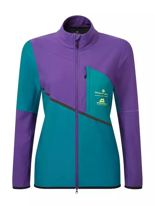 Women's Running Short Sports Hardshell Jacket Waterproof and Windproof for Winter with Hood Marine/regal Purple