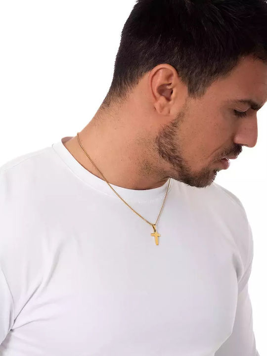Oxzen Men's Cross from Gold Plated Steel with Chain