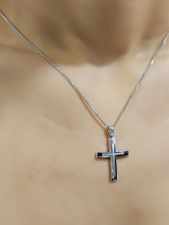 Herren Weißgold Kreuz 14K mit Kette