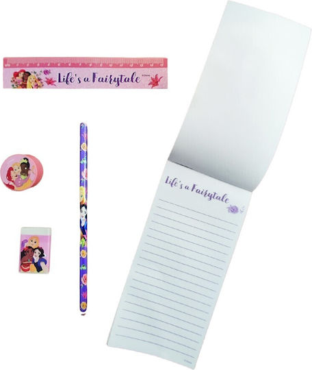 Diakakis Disney Princess Kinder Schreibwarenset mit Bleistift, Spitzer, Radiergummi und Lineal 5Stück