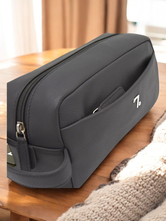 2earth-40-106 Leather Toiletry Bag Grey