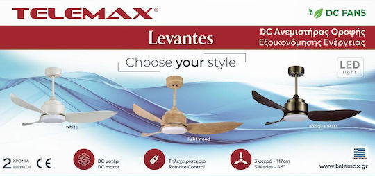 Telemax Levantes 46-YJ356 Ceiling Fan 117cm With White Light Fixture