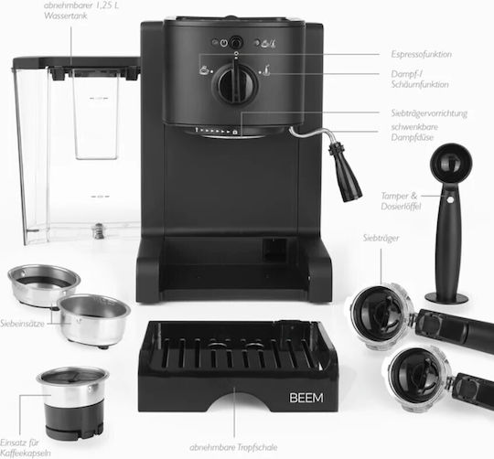 Beem Mașină de Espresso 1470W Presiune 20bar Matte Black