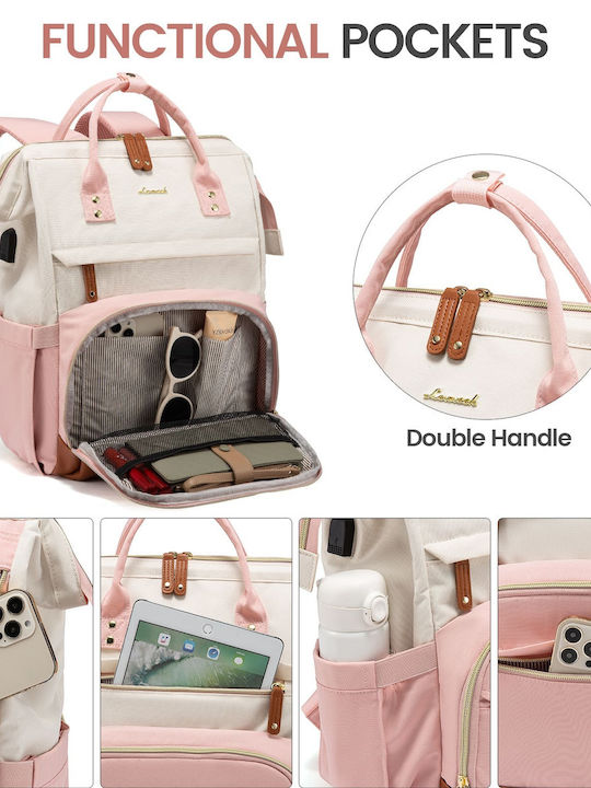 Lovevook Αδιάβροχη Τσάντα Πλάτης για Laptop 15.6" με Θύρα USB Beige/Pink MB2046