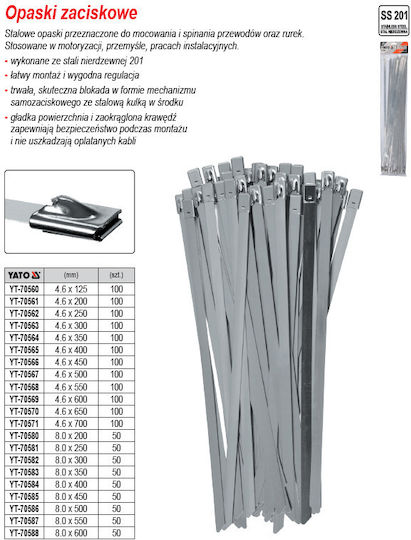 Yato Метални Кабелни връзки 400x8мм Черен 50pcs YT-70584