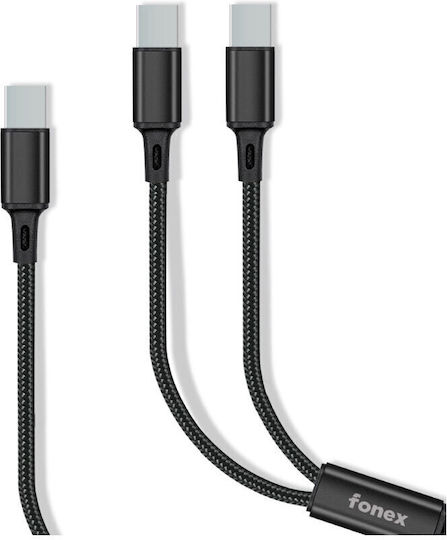 Fonex Budi Cable 3in1 Спирала USB към Lightning / Type-C / micro USB Кабел 2A Черен 2м M8J150T3S-BLK