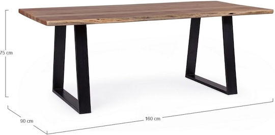 Lizard Slim Tisch Speisesaal aus Massivholz & Metall Natürlich 160x90x75cm