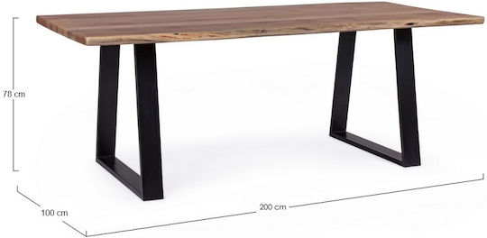 Lizard-W Dining Room Table Made of Solid Wood & Metal Brown 200x100x78cm EA7100 W