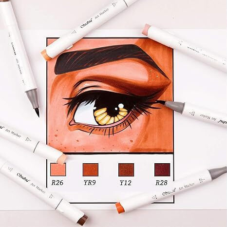 Ohuhu Kaala Skin Tone Μαρκαδόροι Ζωγραφικής 1.5mm με Διπλή Μύτη, Επαγγελματικοί Σετ 12 χρώματα