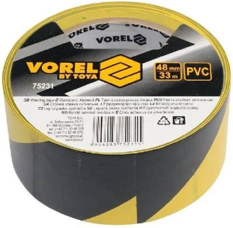 Vorel Adhesive Marking Tape Made of Plastic in Yellow Colour Length 33m