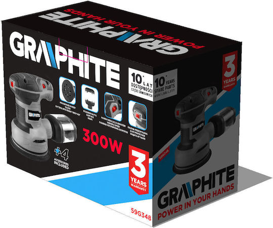 Graphite Έκκεντρο Τριβείο 125mm Ρεύματος 300W με Ρύθμιση Ταχύτητας και με Σύστημα Αναρρόφησης