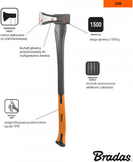 Bradas KT-SF2150 Axe Splitting Fiber Glass Weight 1500gr with Fiberglass Handle
