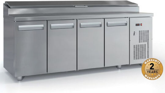 Inox Dobros Ανοξείδωτο Ψυγείο Πάγκος Σαλάτας με 4 Πόρτες και Ψυκτικό Μηχάνημα Π225xΒ70xΥ126cm