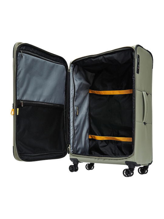 Mandarina Duck Eco Coated Large Fabric Suitcase Grey-Green With 4 Wheels Height 78cm