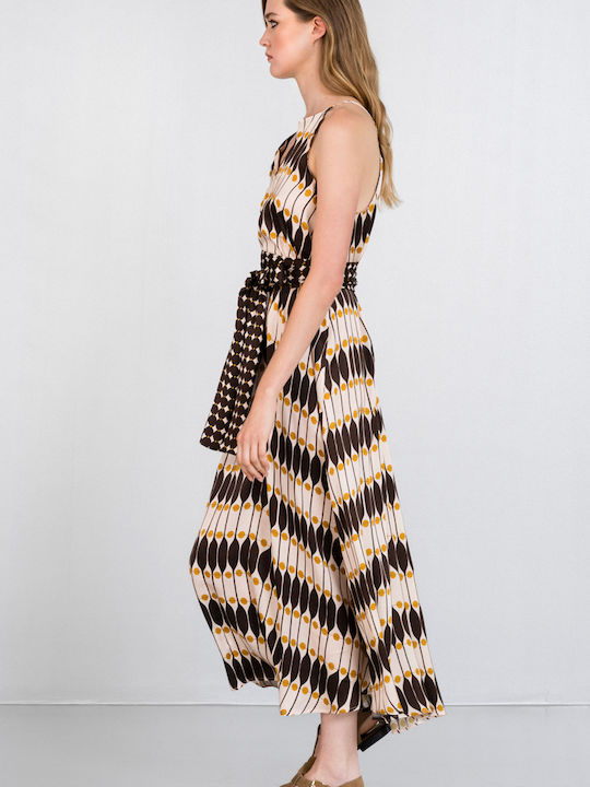 Maxi Βραδινό Φόρεμα Κομπινεζόν Brown