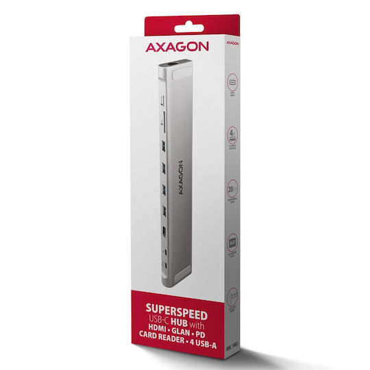 Axagon USB-C Docking Station mit HDMI 4K PD Ethernet Silber (HMC-10HLS)