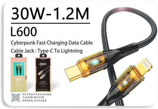 Xipin USB-C to Lightning Cable 30W Μαύρο 1.2m