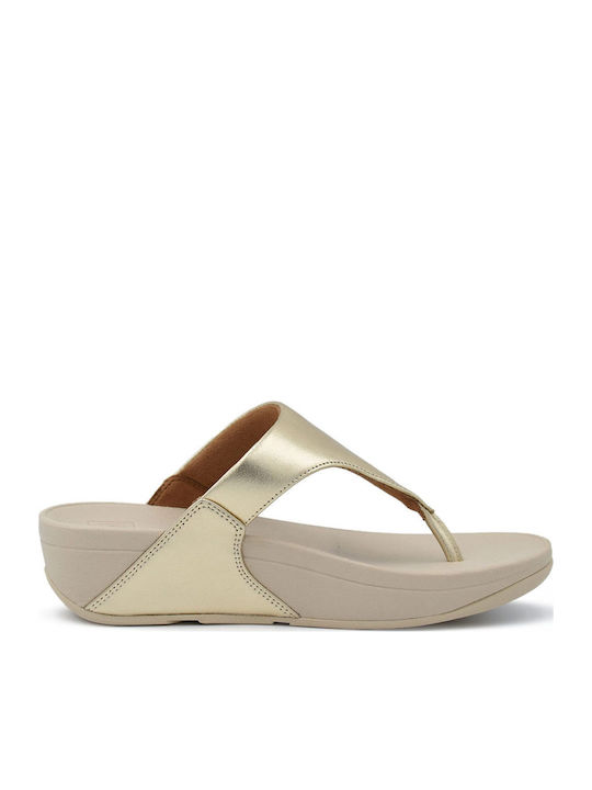 Lulu Flip Flops with Platforms in Gold Colour