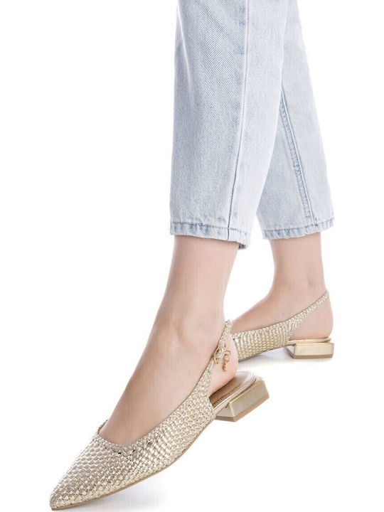 Γυναικείες Μπαλαρίνες Slingback με Λουράκι σε Χρυσό Χρώμα