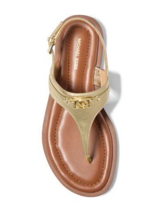 Mandy Thong Leather Women's Flat Sandals in Gold Color