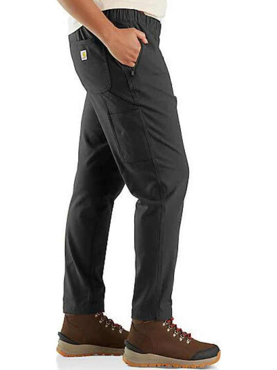 Damen Stoff Hose mit Gummizug in Lockere Passform Black