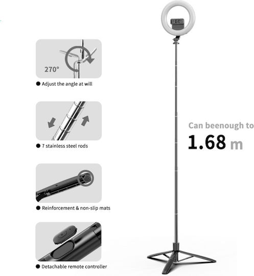Techsuit Selfie Stick με Bluetooth / Τηλεχειριστήριο Γκρι