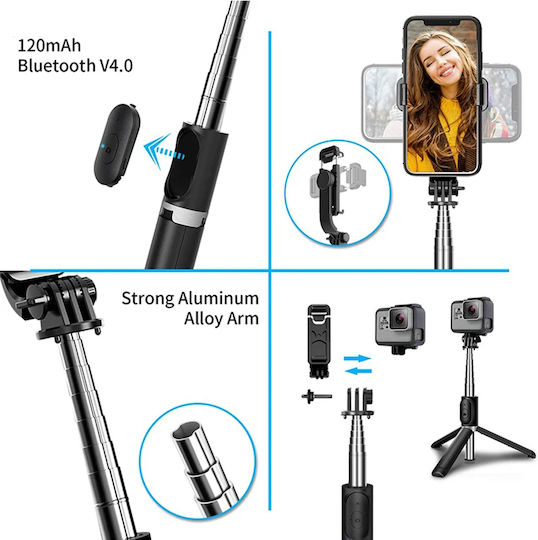 Techsuit Selfie Stick με Bluetooth / Τηλεχειριστήριο Μαύρο