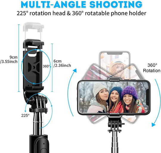 Techsuit Selfie Stick με Bluetooth / Τηλεχειριστήριο Μαύρο