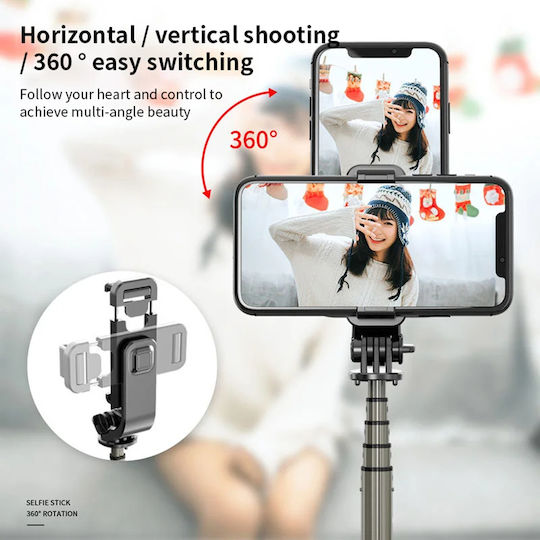 Techsuit Baston pentru selfie cu Bluetooth / Telecomandă Negru